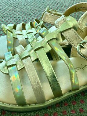 Cat & Jack Toddler Girl Size 9 Rose Gold Sandals Zipper Back Faux Leather EUC